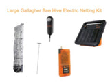 Complete Gallagher bee hive electric fence kit that includes a Gallagher s100 a roll of Poultry netting a Digital voltmeter a Ground rod and Live light fence indicator