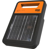 Front view of a Gallagher S30 Lithium Solar Powered Electric Fence charger showing a large solar panel