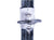 A close-up of a metal and plastic gate anchor kit  bracket attached to a dark vertical T post shown against a plain white background.